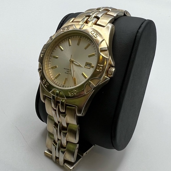 Water Resistant Mens Watch Two Tone Metal Link Bracelet Watch Working - Picture 4 of 7